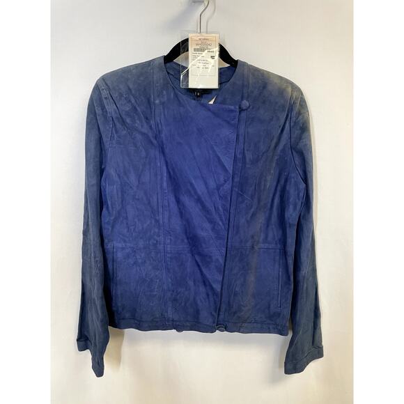 HOTEL PARTICULIER NEW Asymmetrical Suede Leather Moto Jacket Blue Size S - Picture 1 of 12
